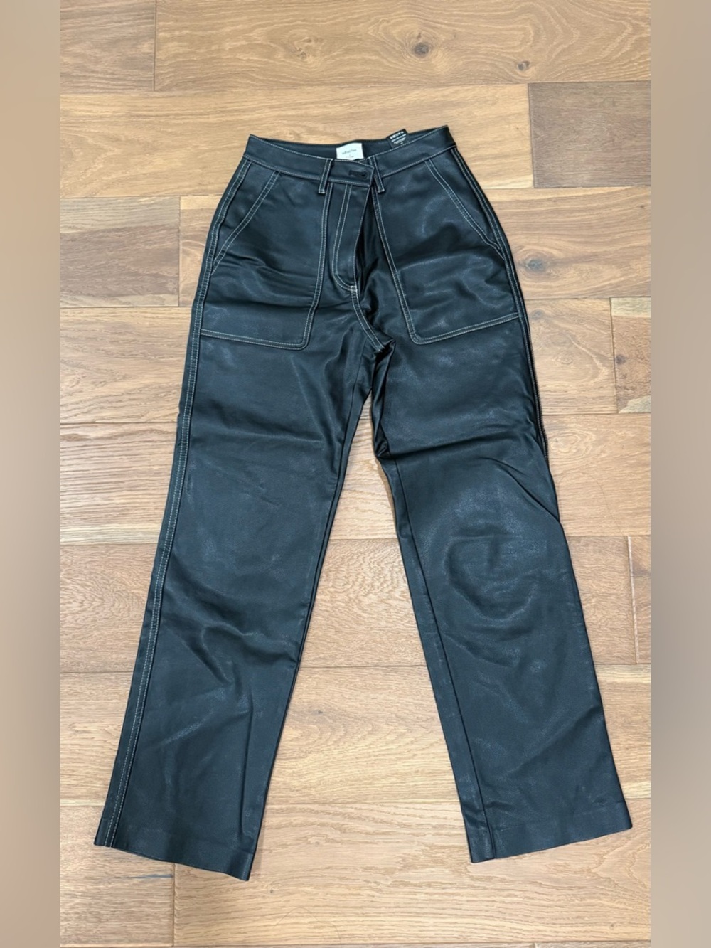 Aritzia Black Straight-Leg Faux Leather Pants